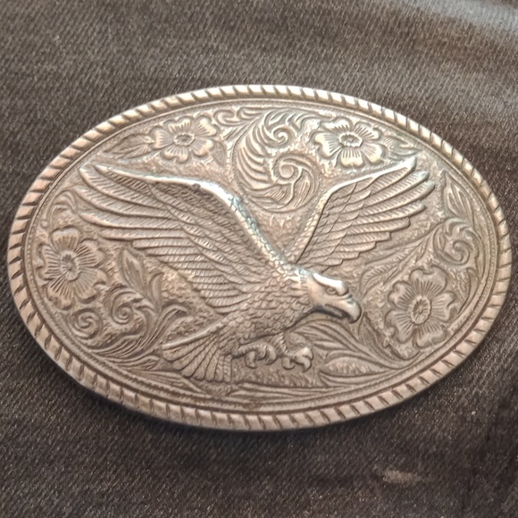 Vintage Western Engraved Eagle Belt Buckle 3.5in - Picture 1 of 3